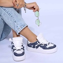 Fashion women sneakers with navy jeans details - White