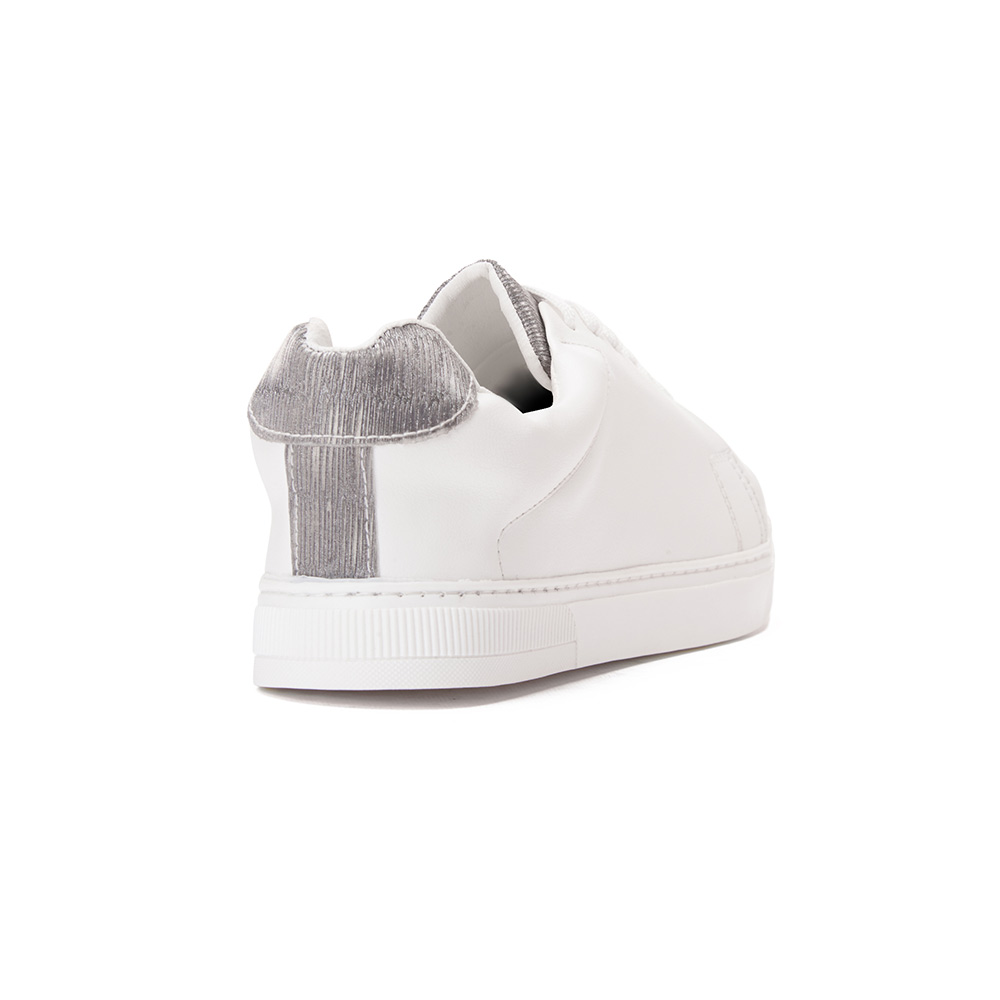 Women's leather sneaker with silver heel - White