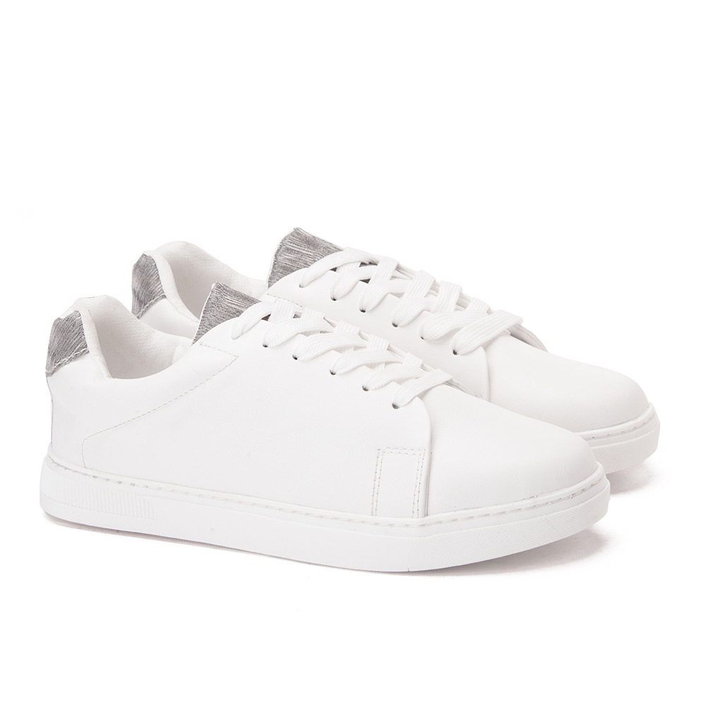 Women's leather sneaker with silver heel - White