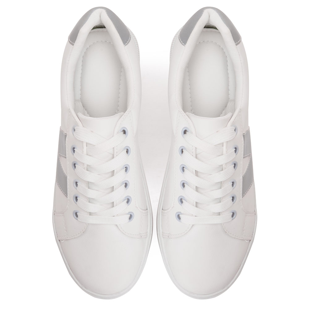Women fashion sneaker with side silver bar - White