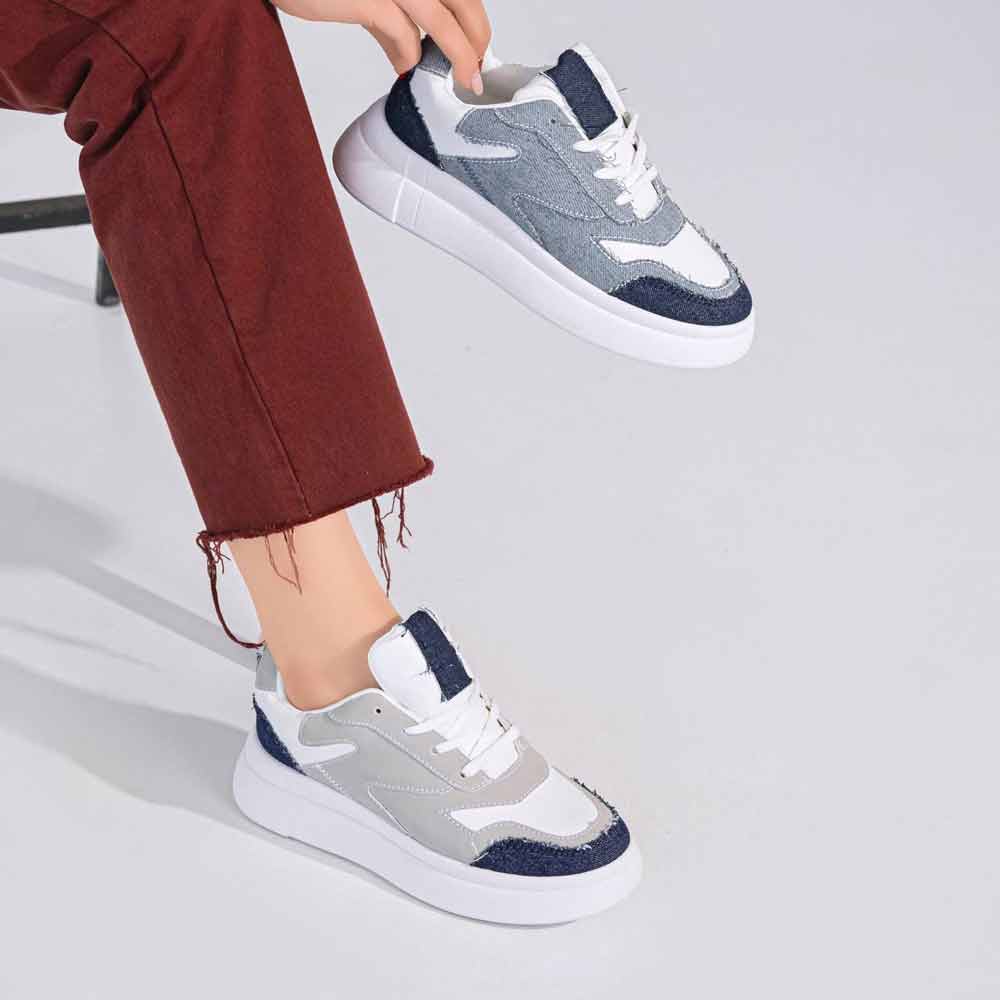 Stylish women sneakers with grey details - White