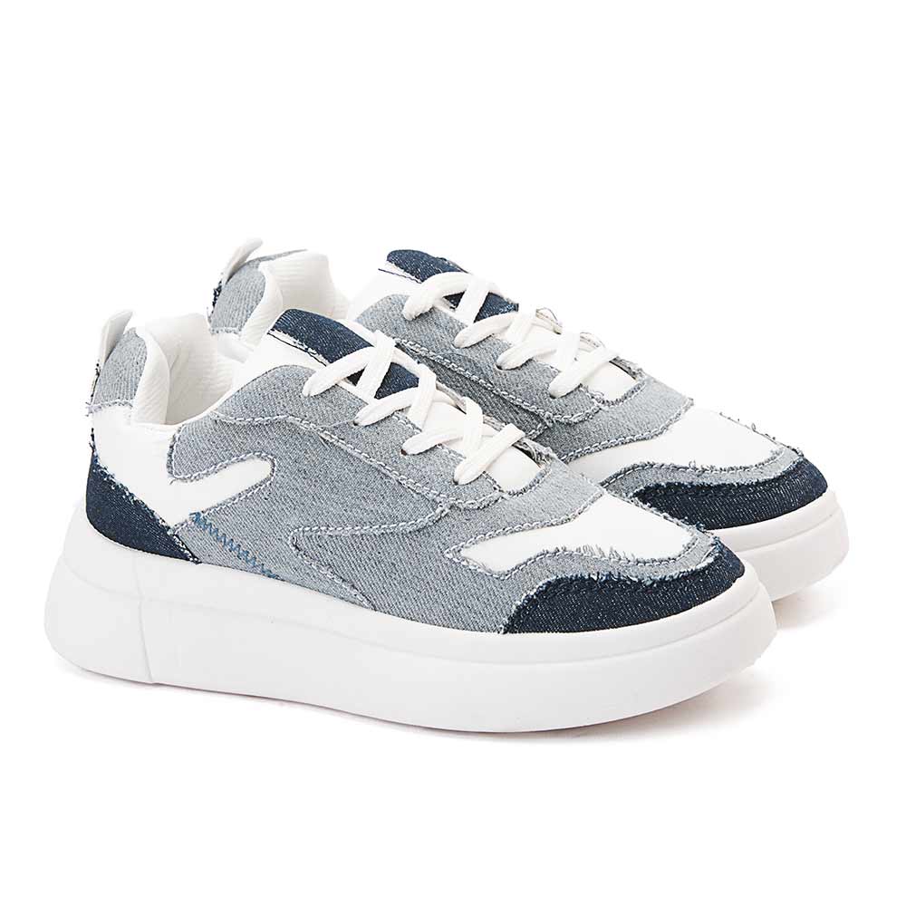 Stylish women sneakers with blue details - White
