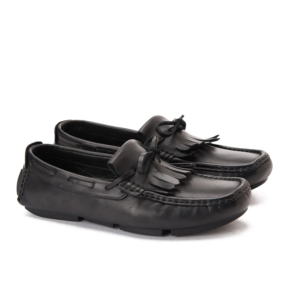 Men fringe leather moccasin - Black