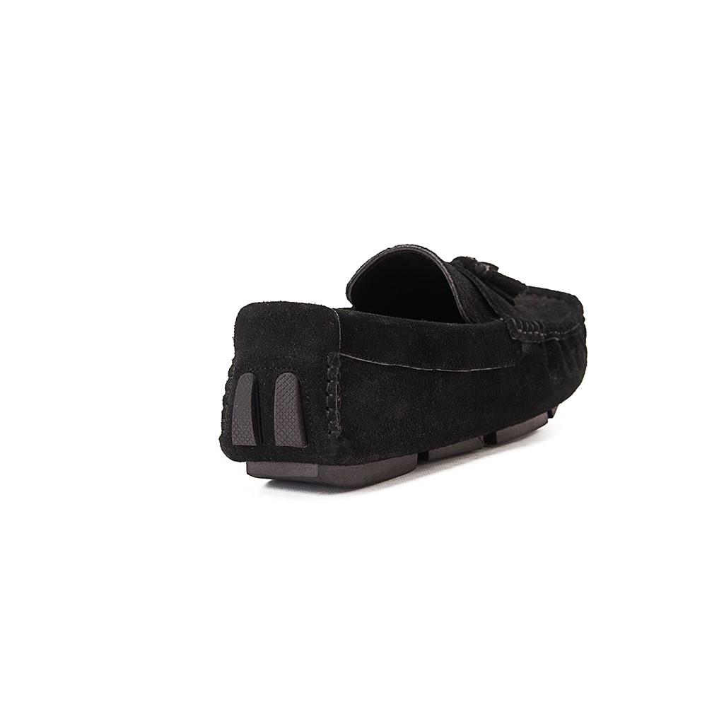 Men leather moccasin with tassels - Black