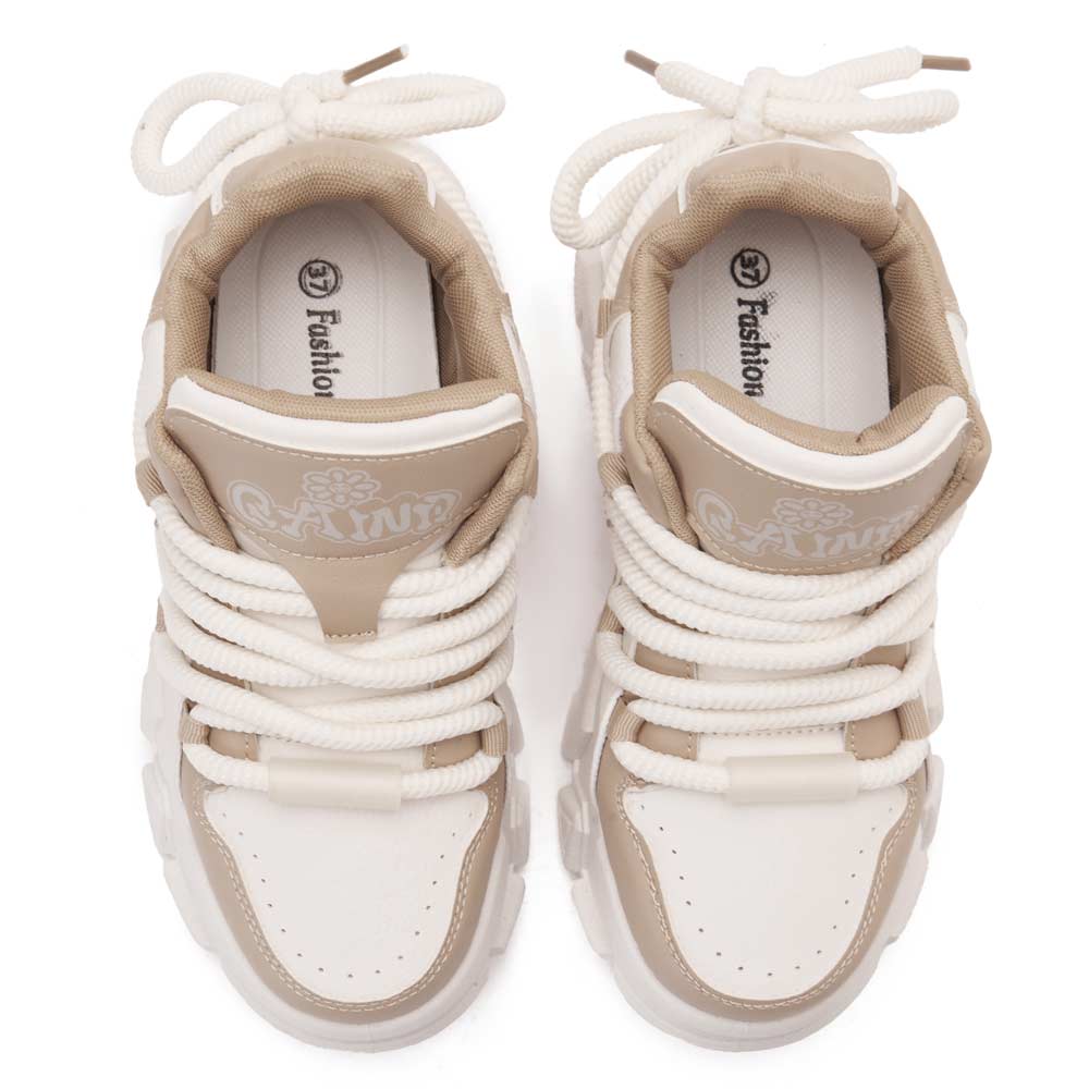 Women Trendy Fashion Sneakers - Beige3