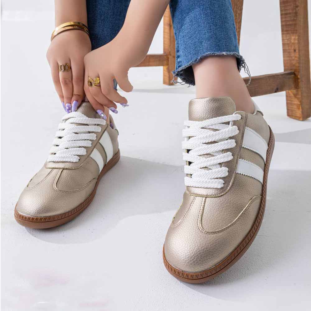 Women trendy leather sneaker - Gold3
