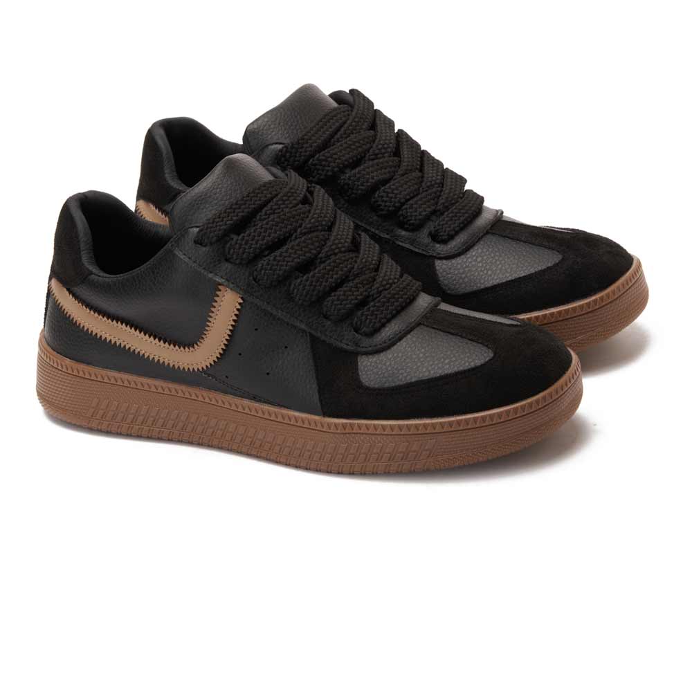 Women's fashion sneakers with beige details - Black