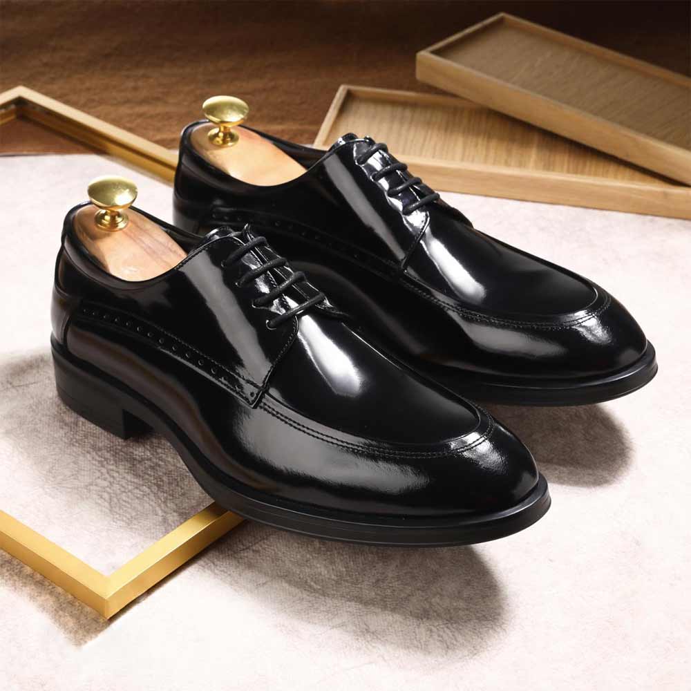 Men glossy derby shoes - Black