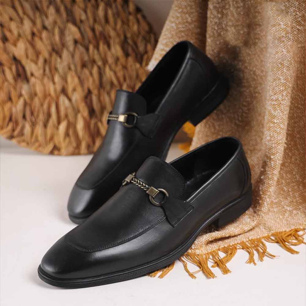 Men leather slip on loafer shoes - Black