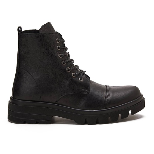 Genuine leather men hi top boots - Black