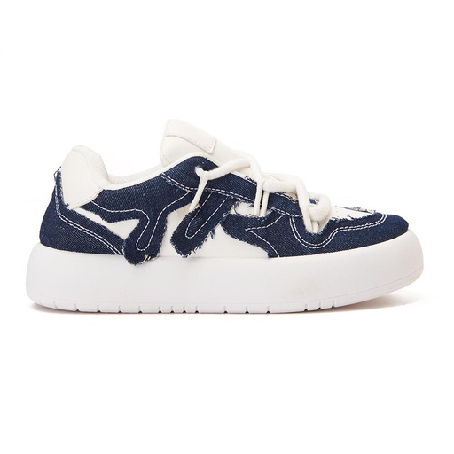 Fashion women sneakers with navy jeans details - White