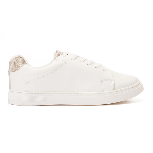 Women's leather sneaker with gold heel - White