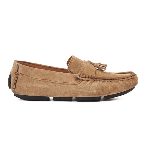 Men leather moccasin with tassels - Beige