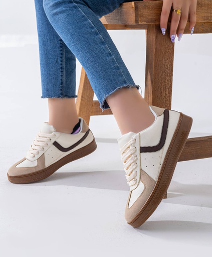 Women's fashion sneakers with brown details - Beige