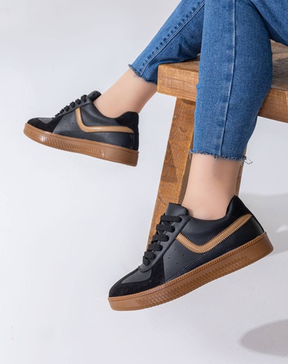 Women's fashion sneakers with beige details - Black